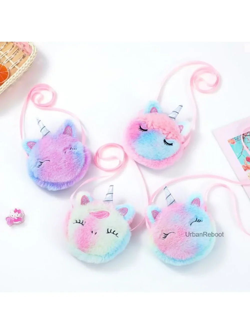 2 Pack Mini Crossbody Bag Kids Small Sling Bag Unicorn Girls Plush Purse